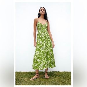 Zara Cut Out Printed Midi Dress (Green)